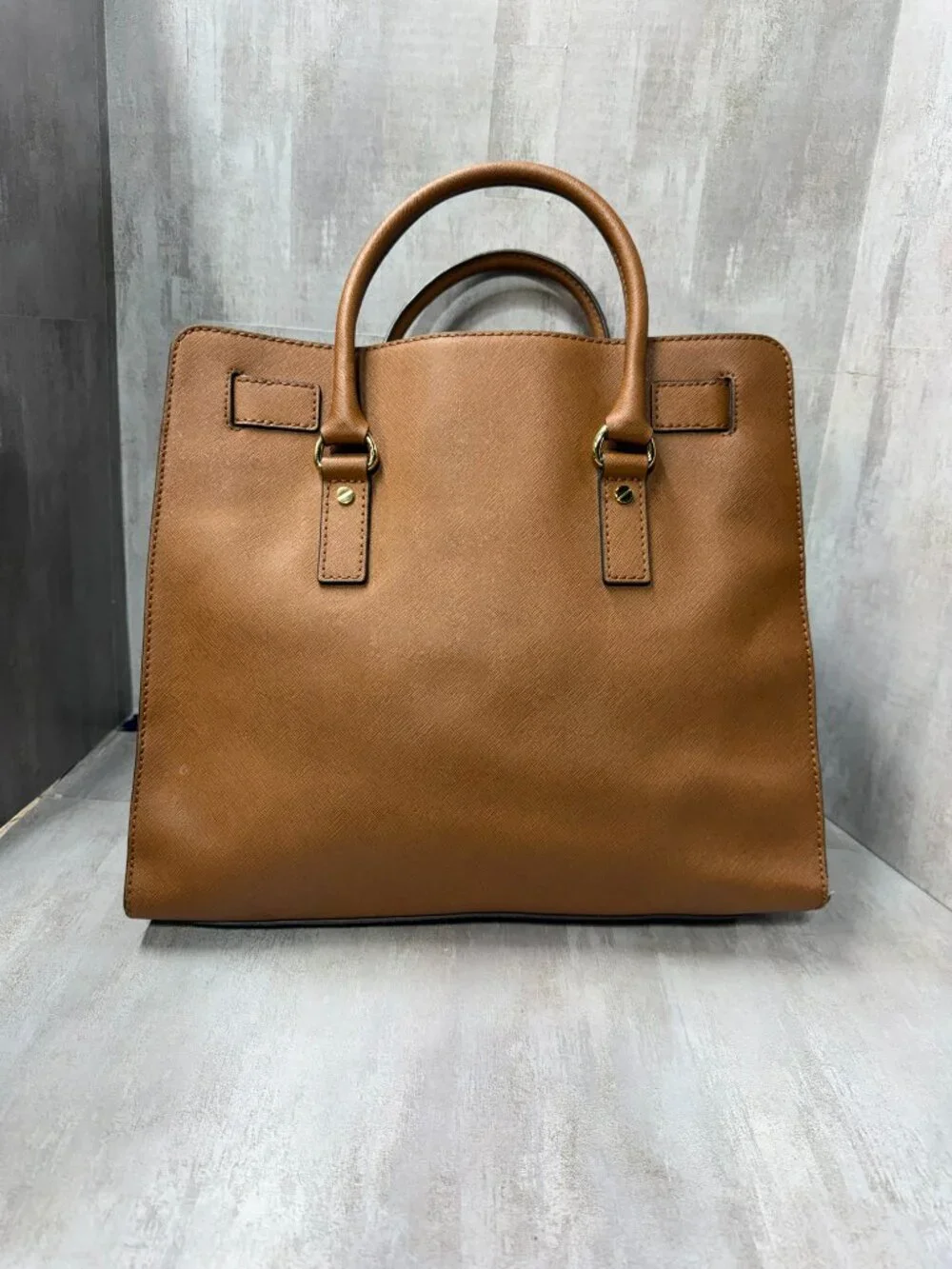 Michael Kors Hamilton Brown Leather Satchel Tote Shoulder Bag